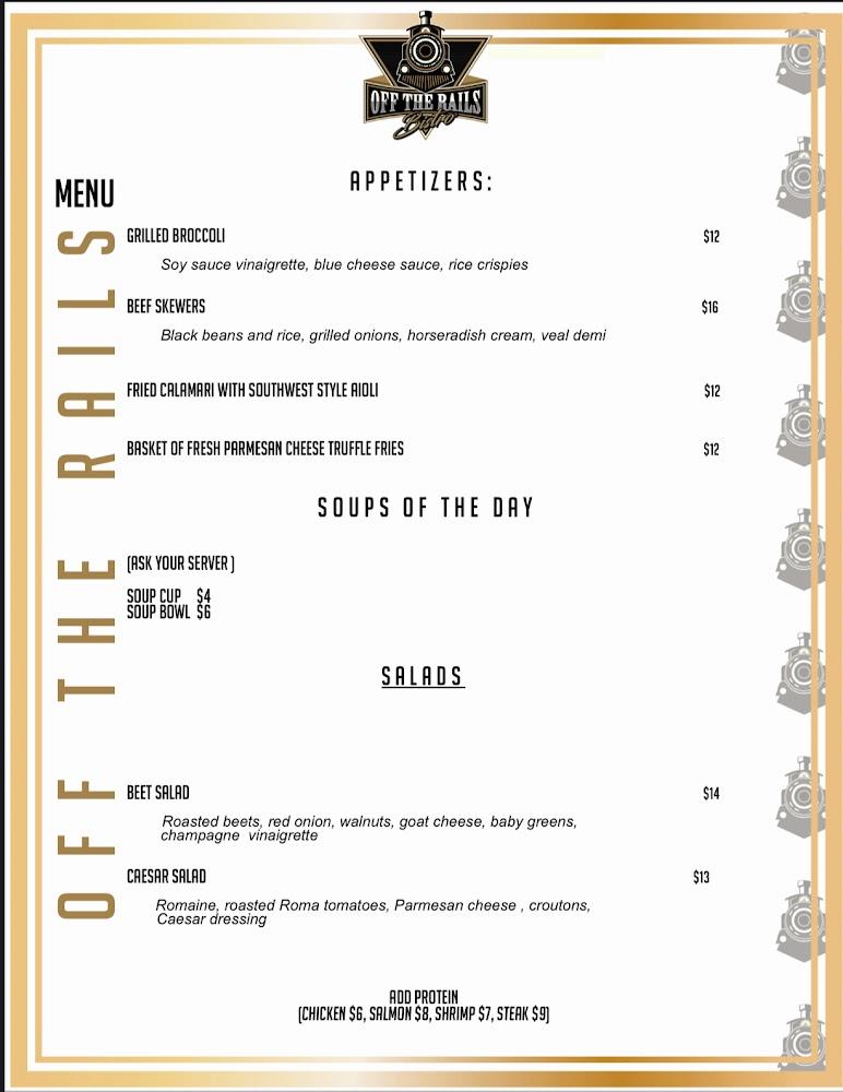 Off the Rails Bistro Menu image 1